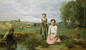 Børn ved siden af en bæk på landet, Lormes af Jean Baptiste Camille Corot